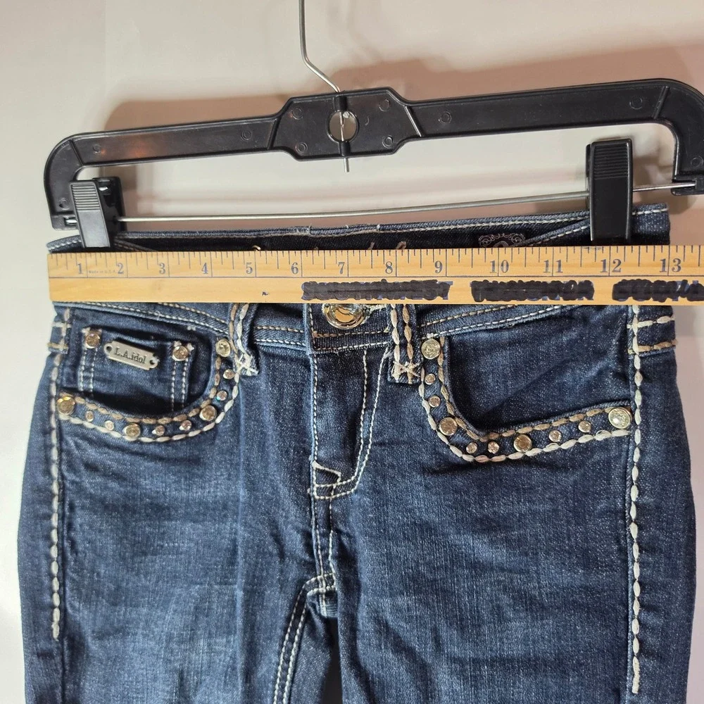 LA Idol USA Jeans Womens 0 W26 L31.5 Skinny Bling Rhinestone Thick Stitch Y2K